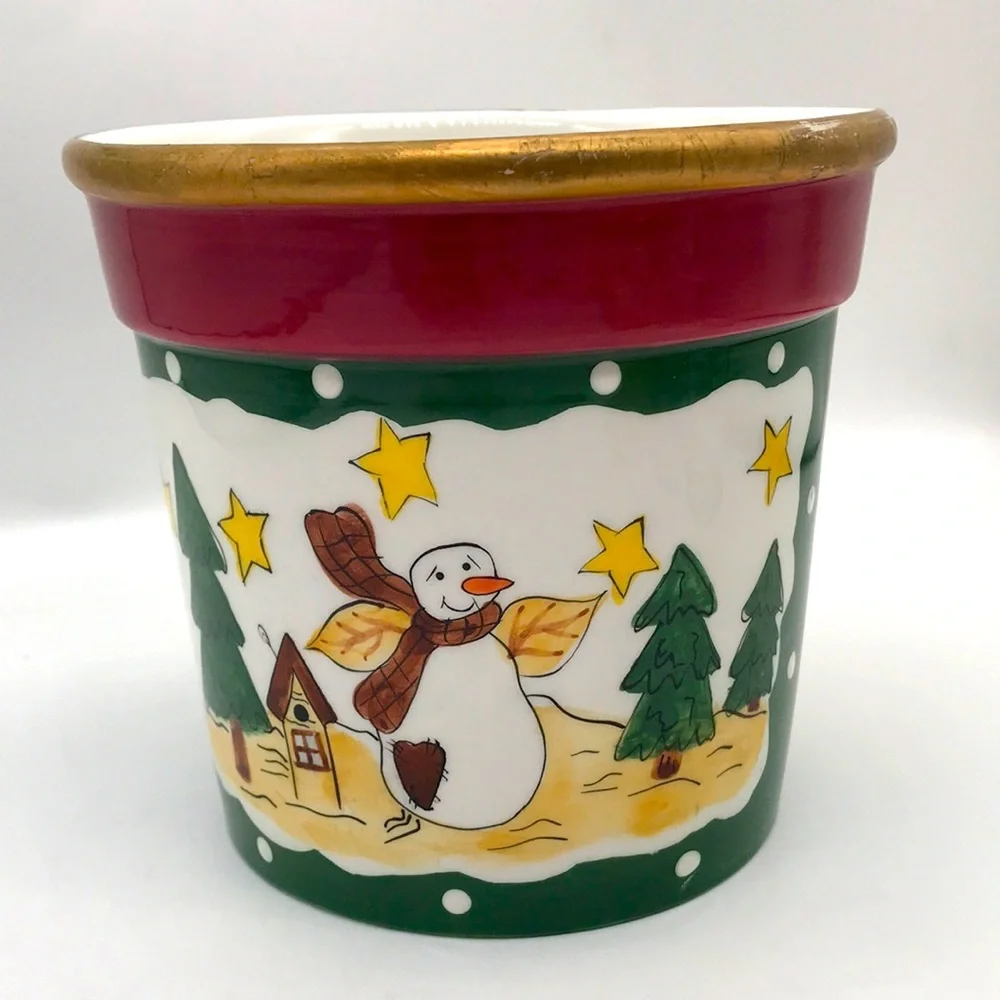 Ceramic Christmas Scene Glazed & Hand Painted Pot/Planter - Picture 1 of 7